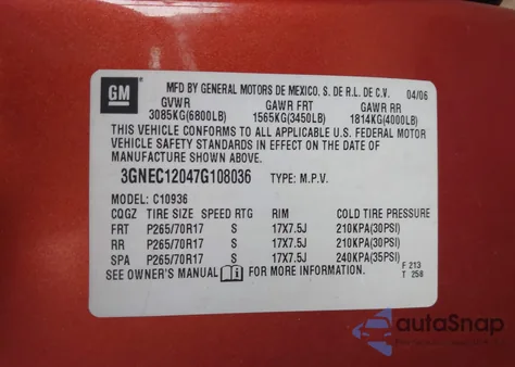 2007 Chevrolet Avalanche 1500 Ls from USA, damaged, VIN 3GNEC12047G108036